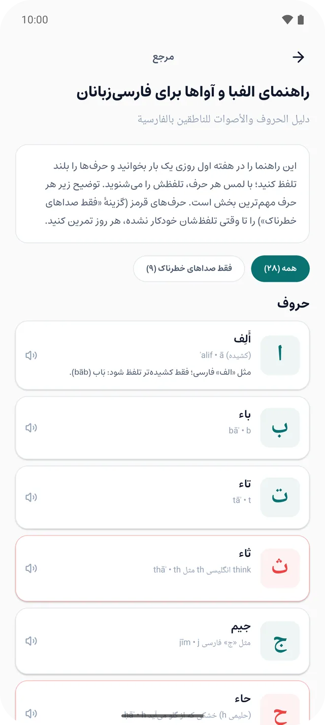راهنمای الفبا با حرفهای خطرناک قرمز